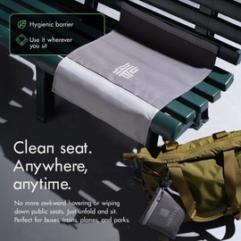 Saint-Eaz Portable Seat Cover - Grey | 56 cm x 46 cm (Unfolded) | Waterproof Material | Easy Fold | Ideal For Public Chairs Office Dining Room Bus Car Train | Clips to Bag Easily | Rectangular Shape