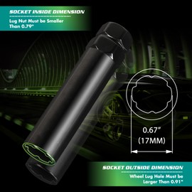 AUTOPTIM 6 Spline Lug Nuts Socket Key - 17mm Hex Socket for Small Diameter Lug Nuts (M12X1.5 M12x1.25 1/2" x20) 6 Point Tuner Key Tool 1pc