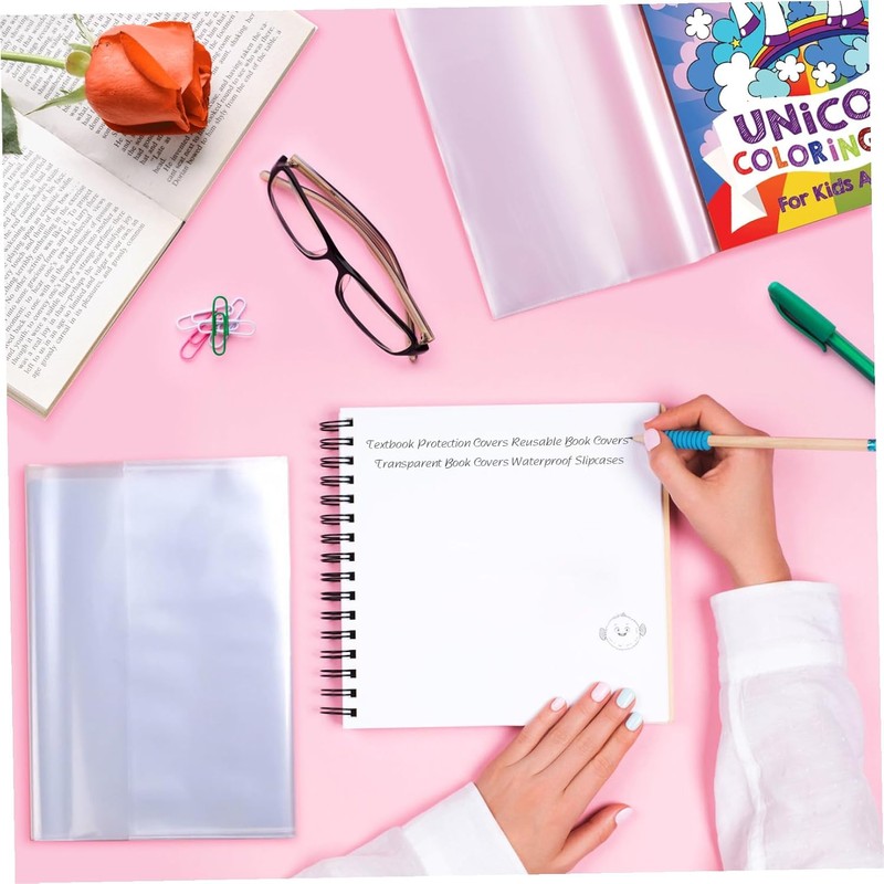 5piezas Cubiertas De Libros Reutilizables Transparentes Impermeables Fundas Para Textos
