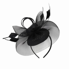 BUDUBIBI Fascinator Hat for Women, Mesh Veil Flower Feather Headband Clip Butterfly Bow Derby Hat for Bridal Wedding Tea Party, Black
