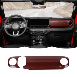 RT-TCZ Center Console Trim Cover Dashboard Control Panel Cover Decorative Interior Accessories Compatible with Jeep Wrangler JL JLU & Gladiator JT 2024+,Red Carbon Fiber