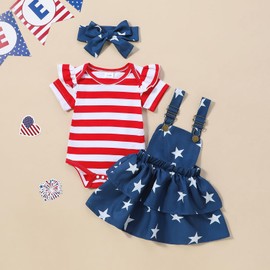 USKIDKK Baby Girl 4th Of July Outfit Newborn Fourth Of July Romper Skirt Set Independence Day Clothes (Skirt,6-12 Months)