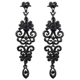 Black Vintage Style Wedding Crystal Rhinestone Cluster Chandelier Hollow Dangle Earrings