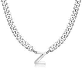 Fiusem Initial Necklace for Men, Silver Tone Cuban Link Chain for Men with Small Letter Necklace Pendant, Mens Necklace Jewelry Letter Z