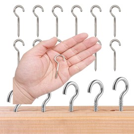 QEDBOJE Pack of 12 Small Screw Hooks, Ceiling Hooks, A2 V2A, Hook Screws with Thread, Screw Hooks for Outdoors, Threaded Hooks, Cup Hooks (M5, Stainless Steel, Rust-Proof)
