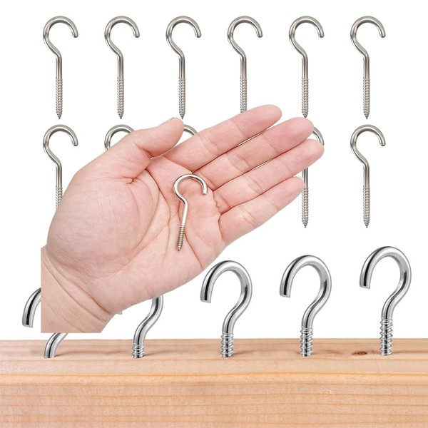 QEDBOJE Pack of 12 Small Screw Hooks, Ceiling Hooks, A2