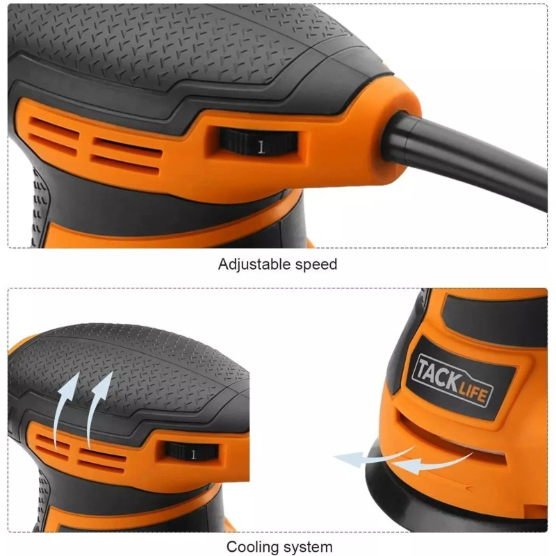 TACKLIFE 5-Inch Random Orbital Sander 3.0A w/ 12Pcs Sandpapers, 6