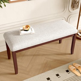 P PURLOVE Upholstered Bench for Bedroom End of Bed, 38-inch Entryway Bench with Padded Seat and Solid Wood Leg for Living Room, Dining Room, Hallway (Beige and Cherry)