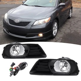 WENQI Fit 2007 2008 2009 Toyota Camry Front Bumper Clear Halogen Fog Lights Lamps Pair