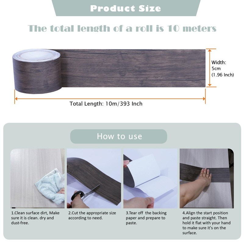 FEILAYS Wood Grain Removable PVC Waterproof Border Wall Decor Removable