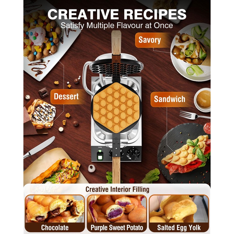 PYY Bubble Waffle Maker - Commercial Egg Puff Waffle Iron