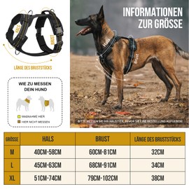 OneTigris Diesel Adjustable Tactical Harness, Soft Padded Chest Harness for Medium and Large Dogs with Reflective, 1 Handle, 3 D-Rings (Black, M)