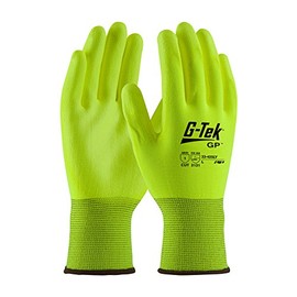 G-Tek HV 33-425LY/M Hi-Vis Seamless Knit Polyester Glove with Polyurethane Coated Smooth Grip on Palm and Fingers