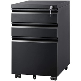 DEVAISE 3 Drawer Mobile File Cabinet Under Desk Office, Fully Assembled Except Casters, Letter/Legal Size, Black