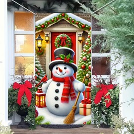 Christmas Snowman Door Banner snowman christmas decorations Festive Winter Decoration for Home and Garden 71x35 Inches Polyester Fabric christmas door decorations