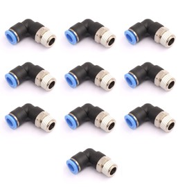 CEKER 1/8 Elbow Male Airlines Push Fittings 90 Degree Push to Connect Fittings Air Fittings, PL 10MM Tubing Od x 1/8" Npt Thread Pneumatic Push In Connectors Quick Connect Tube Fittings 10Packs