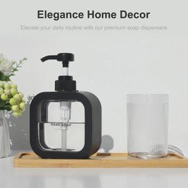 ONECOCOA Hand & Dish Soap Dispenser - Modern Plastic Pump with Labels - Black