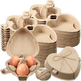 3 Egg Cartons 3 Count Crate Heart Shaped Paper Pulp Egg Container with Jute Rope Reusable Baskets Holder for Backyard Storage Valentine Chicken Lover Gifts(30 Pcs/60pcs) (30)