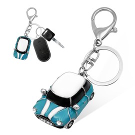 Wevdn Mini Car Model Keychain, Rhinestone 3D Metal Key Chain, Creative Key Chain Gift for Men Women, Car Accessories (White & Lake Blue)