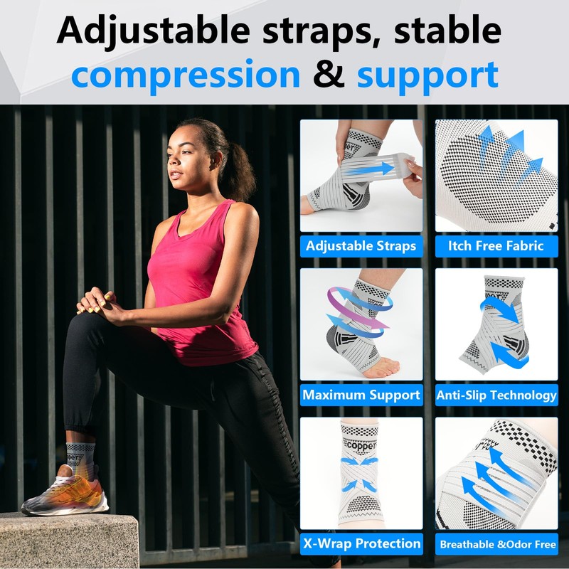 DRNAIETY 2 Pack Copper Ankle Brace for Men & Women
