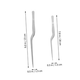 FUNOMOCYA 2pcs Stainless Steel Tweezers Tip Cooking Kitchen Tweezer Tongs Shaped Serrated DIY Precision Tweezer Tongs Plating Extra- Stainless Food Eyebrow Tweezers Bone Manicure Grip Silver