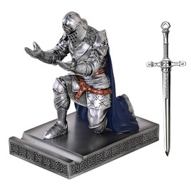 HDMbigmi King's Guard Leader Cloak Warrior Knight Pen Holder Mobile Phone Stand, Ornament Knight Statue, Pen Stand Paperweight for Office and Home (SilverBlue)