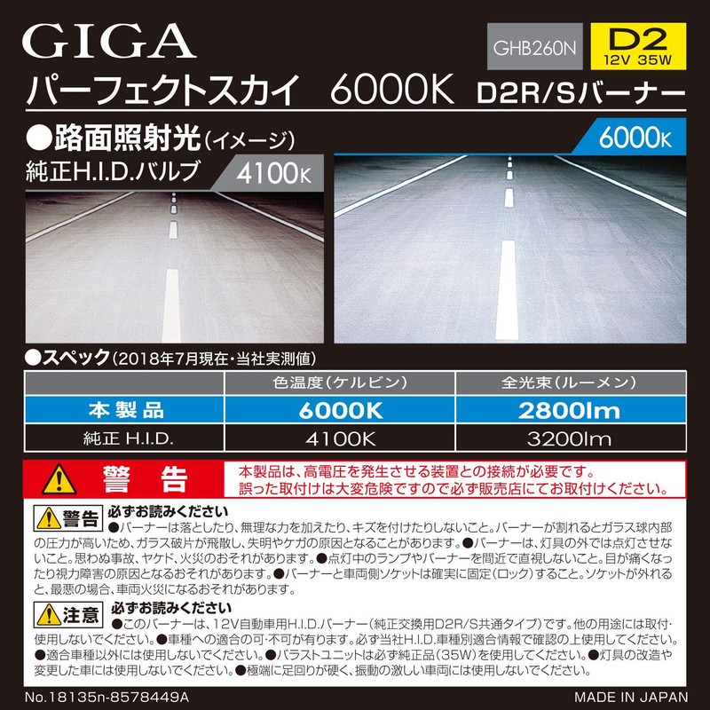 Carmate GHB260N HID Genuine Replacement GIGA Perfect Sky D2R D2S