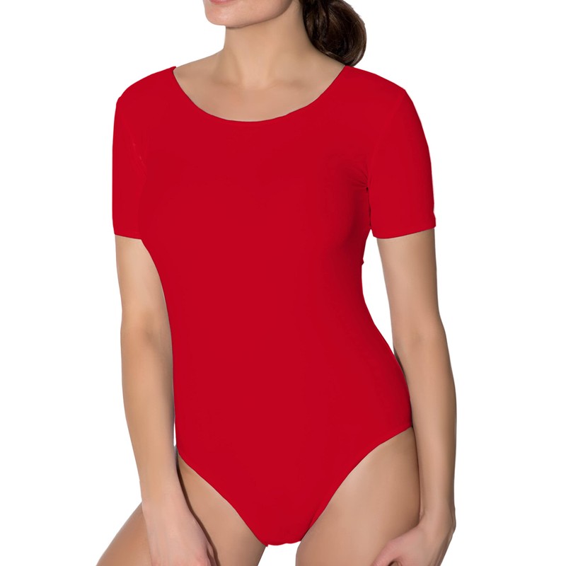Aquarti Ladies Ballet Leotard Short Sleeve Gymnastics Dance Bodysuit Red