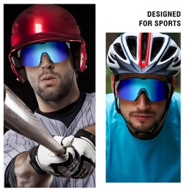 DUCO Cycling Sunglasses for Men Women Sports Sunglasses uv 400 Protection TR90 Baseball Driving Fishing Sun glasses DC0038 (Blue Frame White Temple Revo Blue Lens)