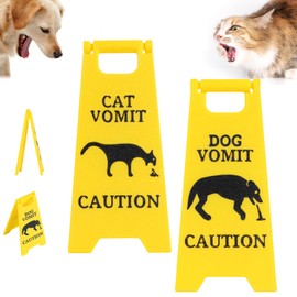12 cm Funny Gag Cats Dogs Puke Warning Signs, Pack of 2 Cat Puke Sign, Cat & Dog Vomit Sign, Cats Dogs Poop Yard Sign, Printed Caution Vomit Yard Sign, Miniature Warning Sign