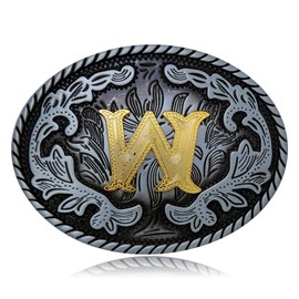 Btilasif Western Belt Buckle Western Cowboy Initial Letters ABCDJMR to Z Oval Belt Buckle for Men Women Boys Girls, W, Standard