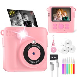 YORKOO Kids Camera for Girls, Instant Camera for Kids with Photo Paper, 1080P HD Digital Camera for Kids, Creative Toys Gifts for Children Age 4-10 Years Old, Video Recorder, 32GB SD Card - Pink