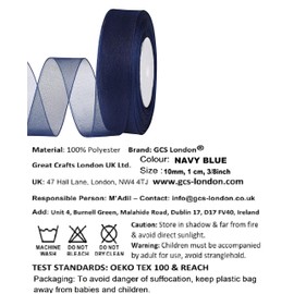 10mm Organza Ribbon - Navy Blue - 50 Yards / 46 Meters Rolls