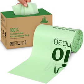 Green Biodegradable Trash Bags 13 Gallon Portable for Camping 100 PCS Flat-top Compost Food Waste Bags, Heavy Duty Tall Kitchen Large Garbage Toilet Bags