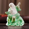 Houlu Small Green Fat Laughing Buddha Statue for Good Luck,