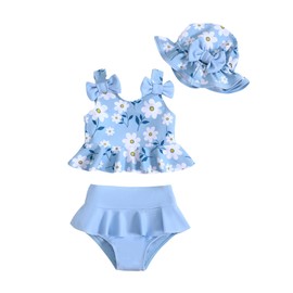 Mioglrie Toddler Bathing Suit Girl 3t 4t Swimsuit Girls Toddler Beach Swim Suit 2 Piece Blue Dasiy Bikini Summer Swimwear Tankini Set