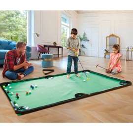 GOODLYSPORTS Golf Game -Combining Mini Pool Table & Golf - World’s Largest Putting Green Indoor，Putting Mat 108.2" L x 57.4" W，Golf Pool Indoor Family Game