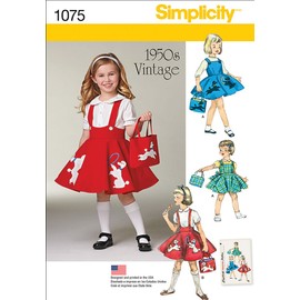 Simplicity 1075 1950's Vintage Bag, Jumper, and Poodle Skirt Sewing Pattern for Girls, Sizes 3-8