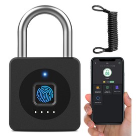 eLinkSmart Fingerprint Gym Locker Lock, Keyless Biometric Padlock, Weatherproof Electronic Digital Smart Combo Pad Lock for Outdoor Fence Gate Storage Fridge Helmet Ski Pool Shed (Black, with Cable)
