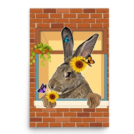 Lovesout Sunflower Brown Flemish Giant Rabbit Portrait Window Poster 12x18 Inch Unframed - Farm Owners Gift