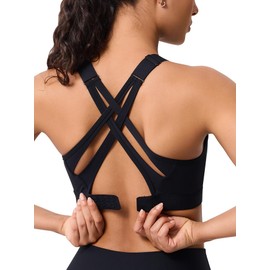 High Impact Sports Bra for Women – High Support Molded Cups, Adjustable Straps & Back Closure, Cross, Workout & Running Bra Black