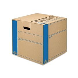 Bankers Box SmoothMove Prime Moving/Storage Boxes, Hinged Lid, Regular Slotted Container, Medium, 18" x 18" x 16", Brown/Blue, 8/Carton