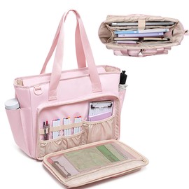 Fasrom Teacher Bag with Laptop Compartment, Teacher Work Bag for Women Teacher Supplies, Pink