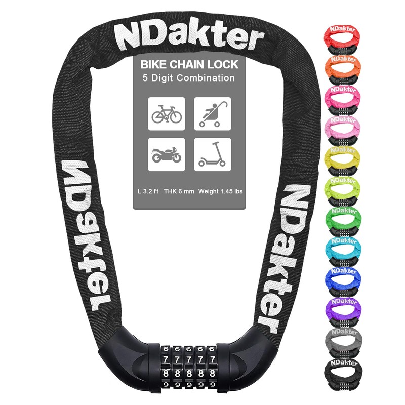 NDakter Bike Chain Lock, 5 Digit Combination Heavy Duty Anti