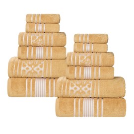 Superior Cotton 12 Piece Assorted Floral Towel Set, Includes 4 Bath, 4 Hand, 4 Washcloth/Face Towels, Quick Dry, Home Essentials, Shower, Spa, Luxury Plush Soft Absorbent Towels, Zero Twist, Gold