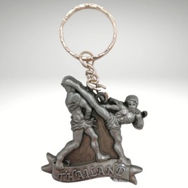 Muay Thai Keychain, Kick Boxing Keyring, Fighter Keychain, Fighting Postures Metal Key Holder, Silver, One Size