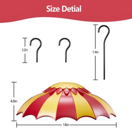 Bird Feeder Baffle 14" with Ant Moat, Beserie Large Bird Feeder Rain Guard Cover with Ant Guard & Shepherd Hooks, Attract Hummingbirds & Anti Squirrel/Sun/Rain/Snow/Ants (Red-Yellow, 14 inches, 35cm)