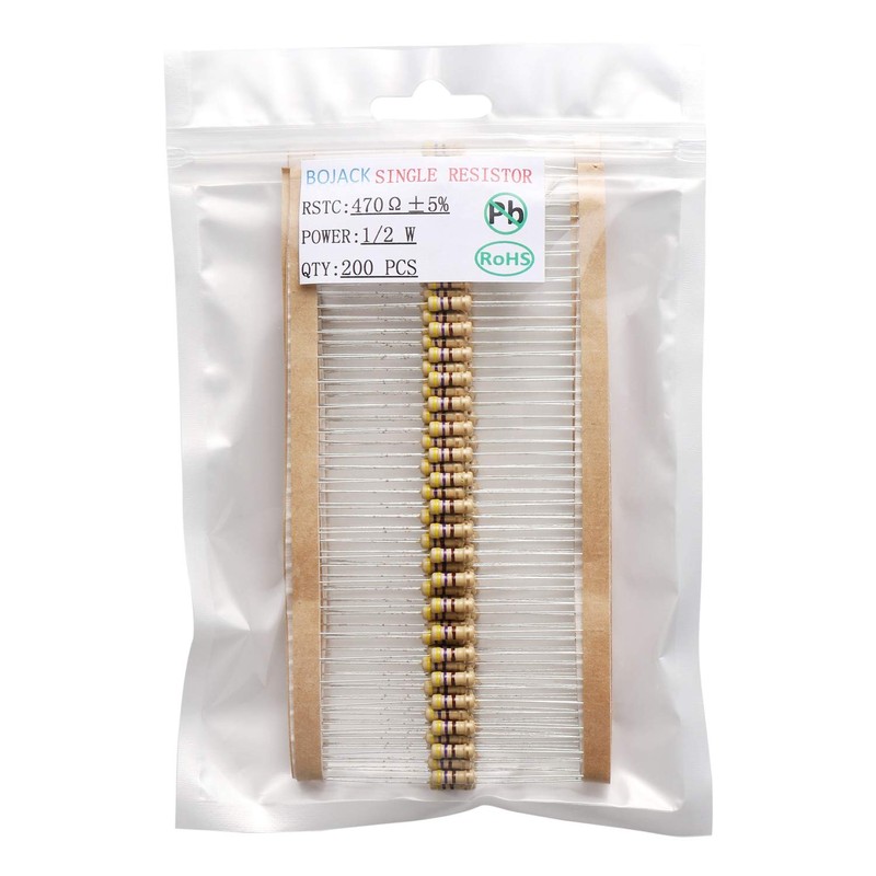 BOJACK 470 Ohm Resistors 1/2 W ±5% Carbon Film Single