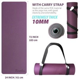 Feetlu Extra Thick Exercise Yoga Mat with Strap - 2/5 Inch (10MM), Non-Slip Workout Mat for Yoga, Pilates, and Floor Exercises(DK. PL/BGY)