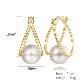 ESSIE ODILA Pearl Earrings for Women 14K Gold Earrings for Women Gold Hoop Earring for Womens Pearls Hoops Trendy Grey Mystique or White Grace Pearls Drop Dangle Pearl Hoop Earring for Womens 18mm (White)
